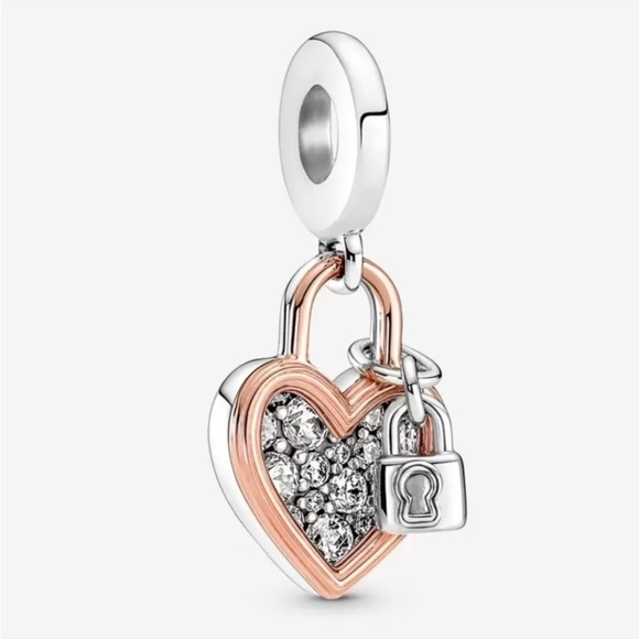 Pandora Heart Padlock Double Dangle Charm